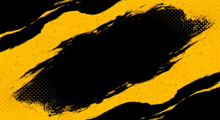 Wall Mural - Black and yellow abstract background with brushstroke and halftone style	
