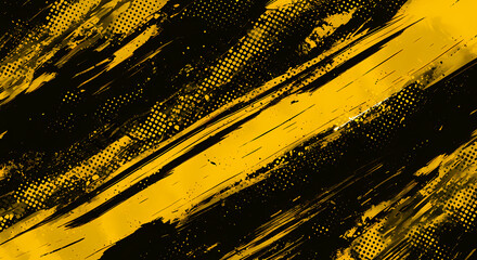 Wall Mural - Black and yellow abstract background with brushstroke and halftone style	
