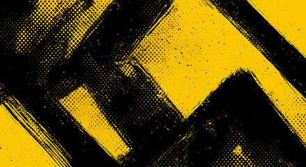 Wall Mural - Black and yellow abstract background with brushstroke and halftone style	
