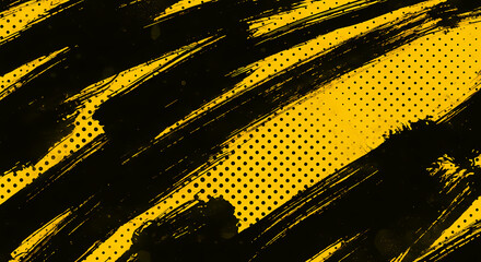 Wall Mural - Black and yellow abstract background with brushstroke and halftone style	
