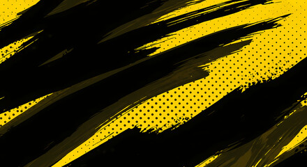 Wall Mural - Black and yellow abstract background with brushstroke and halftone style	
