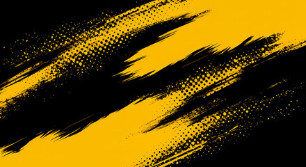 Wall Mural - Black and yellow abstract background with brushstroke and halftone style	
