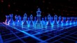 © Tanvir - Neon Blue Digital Chessboard Strategy Wireframe - Abstract Game Concept.