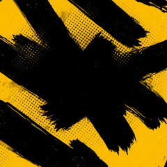 Wall Mural - Black and yellow abstract background with brushstroke and halftone style	
