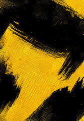 Wall Mural - Black and yellow abstract background with brushstroke and halftone style	
