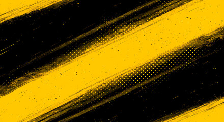 Wall Mural - Black and yellow abstract background with brushstroke and halftone style	
