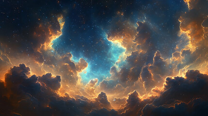 Wall Mural - Vast, glowing nebula sky filled with cosmic clouds.