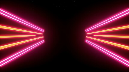 Wall Mural - the image contains a symmetrical arrangement of neon lights. bright pink and orange neon lines radia
