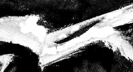 Wall Mural - Black and white abstract background with brushstroke and halftone style
