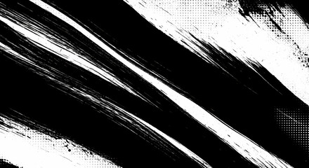 Wall Mural - Black and white abstract background with brushstroke and halftone style