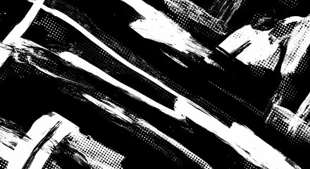 Wall Mural - Black and white abstract background with brushstroke and halftone style
