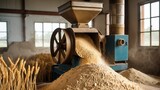 Grain mill processing wheat indoors