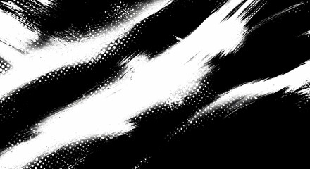 Wall Mural - Black and white abstract background with brushstroke and halftone style