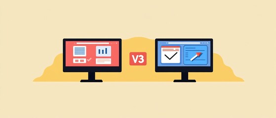 software evolution represented by two computer screens showcasing version updates