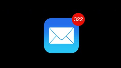 Wall Mural - eMail inbox icon with alert counter rapidly increasing on black screen ANIMATION