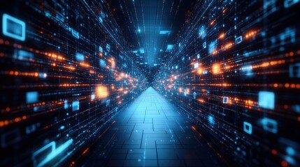 Wall Mural - a vibrant display of interconnected digital data flows dynamically through a complex network creatin