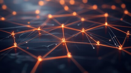 Wall Mural - interconnected glowing nodes form a complex network across a dark surface representing technology da