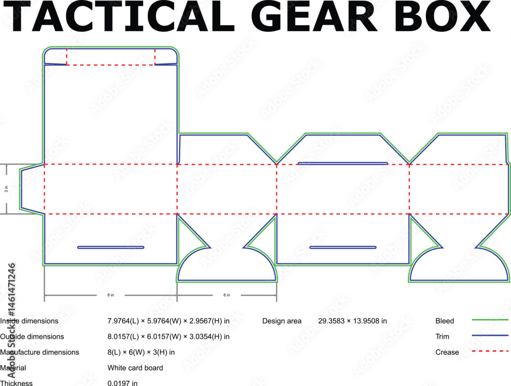 Tactical Gear Box Template Packaging Design Blueprint With Dimensions ...