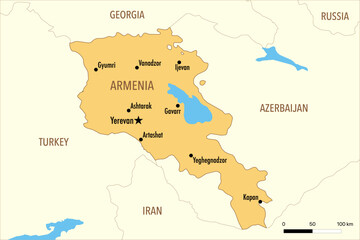  Vector Map of Armenia with Major Cities and Neighboring Countries – Editable Illustration