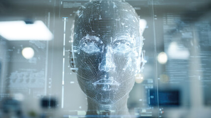 Wall Mural - futuristic digital human interface with transparent ai data overlay
