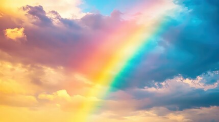 Wall Mural - a vibrant rainbow arching across a sky filled with scattered rain clouds