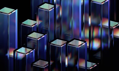 Wall Mural - Abstract geometric blocks on black background, 3d render
