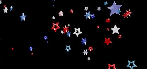 Poster - Celebrate with this vibrant image of red, white, and blue stars on a black background. Perfect for Independence Day!