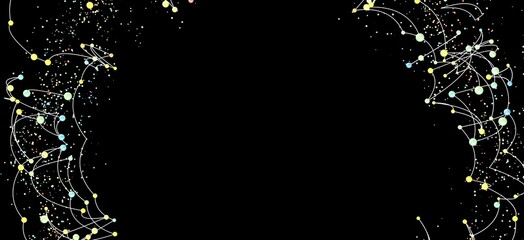 Fototapete - Modern, abstract background image featuring a network of colorful nodes and connecting lines on a black background. Ideal for technology, science, or conne