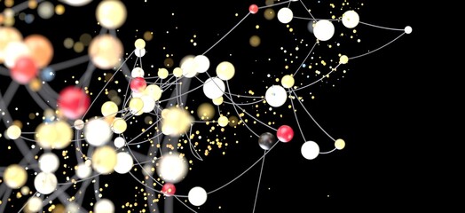 Poster - Futuristic digital network, glowing spheres connected by lines.  Perfect for tech, AI, and connectivity concepts.