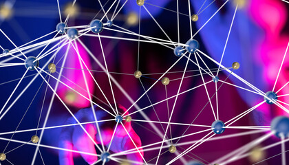 Poster - Global network. Blockchain. 3D illustration. Neural networks and artificial intelligence. Abstract