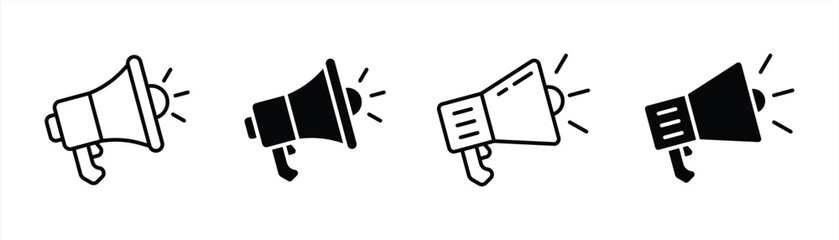 megaphone icon set. contain loudspeaker, announcement, promotion, marketing thin line and flat icon for your sign symbol app and web. vector illustration