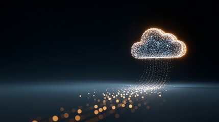 Floating chip and cloud icon with dotted tech trail vector