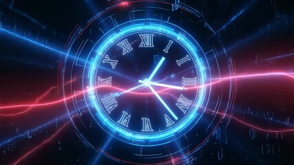 Poster - Neon Clock with Energy Beams