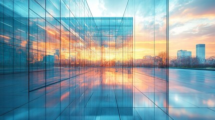 Wall Mural - transparent architectural design overlaying modern glass structure, daylight exterior view, cinemati