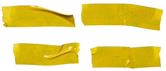Fototapete - Ripped torn yellow adhesive glued tape pieces on transparent background