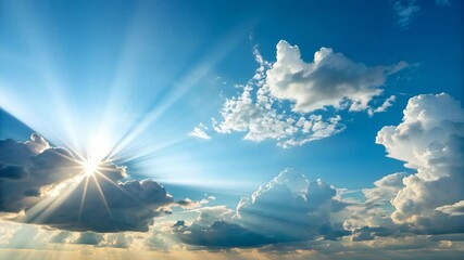 Wall Mural - Bright sunlight breaks through clouds in clear sky