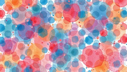 Wall Mural - vibrant abstract watercolor dots in varying shades of blue, red, and orange creating dynamic texture