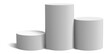 © WinWin - Three gray cylinders of different heights are forming a winners podium on a white background, casting a subtle shadow, creating a simple yet effective representation of achievement and competition