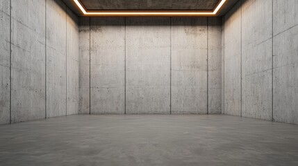 Poster - Empty concrete warehouse interior with flickering fluorescent light