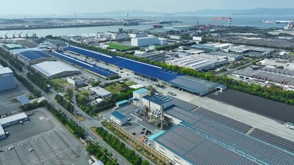Fototapete - 工場の並ぶ工業地帯の風景空撮