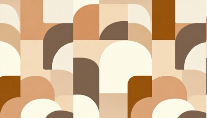 Poster - Abstract Geometric Seamless Pattern with Earth Tone Palette Featuring Arches Squares and Halftone Shapes for Modern Decorative Background Design and Vintage Style Wallpaper