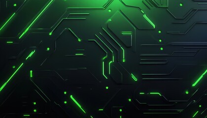Fototapete - Green Glowing Circuit Board Pattern Background in Dark Tones Featuring Abstract Technology Design and Modern Electronic Elements for Computer Systems