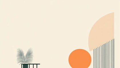 Leinwandbilder - Minimalist Geometric Art Featuring Circles Arches and Vertical Lines on a Beige Background A Modern and Stylish Abstract Composition