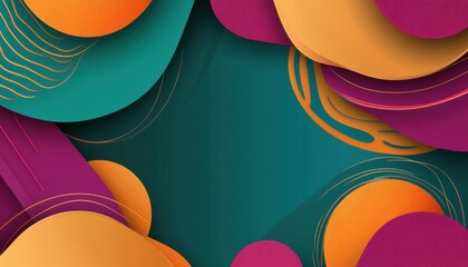 Aufkleber - Vibrant Abstract Background with Circular Shapes and Golden Accents in Teal Orange and Purple Tones Creating a Modern Decorative Design with Geometric Patterns