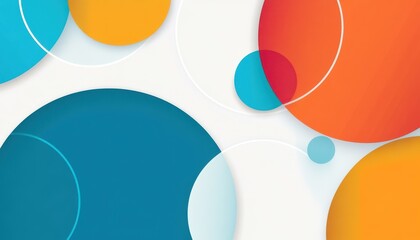 Fototapete - Vibrant Abstract Background with Overlapping Orange Blue and White Circles Decorative Geometric Shapes on a Light Backdrop Modern Design