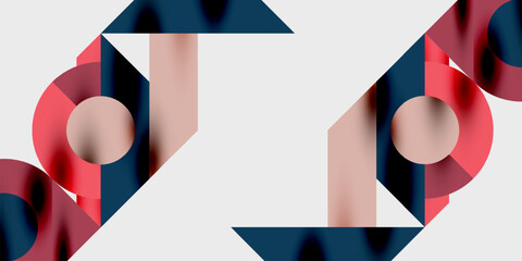 Fototapete - Abstract geometric shapes, red, blue, pink. Minimalist design with circular elements, clean lines, white background. Modern composition.