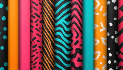 Leinwandbilder - Vibrant Seamless Patterns Featuring Abstract Shapes and Bold Colors a Decorative Repeat Backdrop with Geometric and Organic Elements for Modern Textile Design and Creative Surface Print