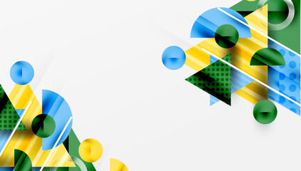 Aufkleber - Abstract geometric shapes, vibrant colors, modern design. Yellow, blue, green elements create dynamic composition. Clean, minimalist aesthetic.