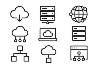 Wall Mural - vector illustration icon collection showcasing cloud computing, data storage, and network connectivi