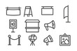 © Alan - Vector illustration icons representing various advertising and promotional tools used for events and displays in urban settings
